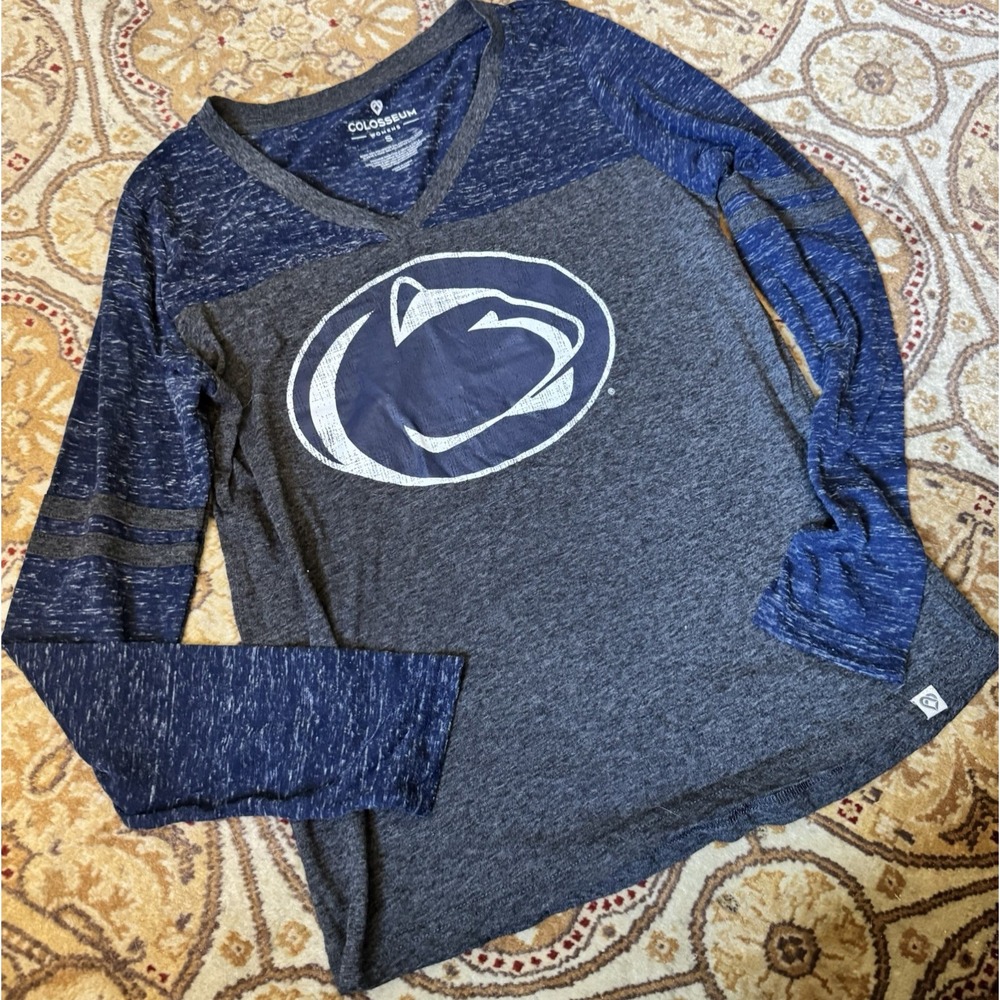 Colosseum Penn State Nittany Lions Striped v-neck Shirt Heathered Navy S/ Small